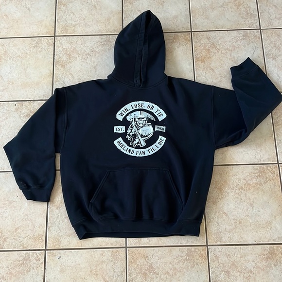 Vintage Win Lose Tie Oakland Fan Til I Die, Oakland Raiders Black Hoodie Sz XL - Picture 2 of 10